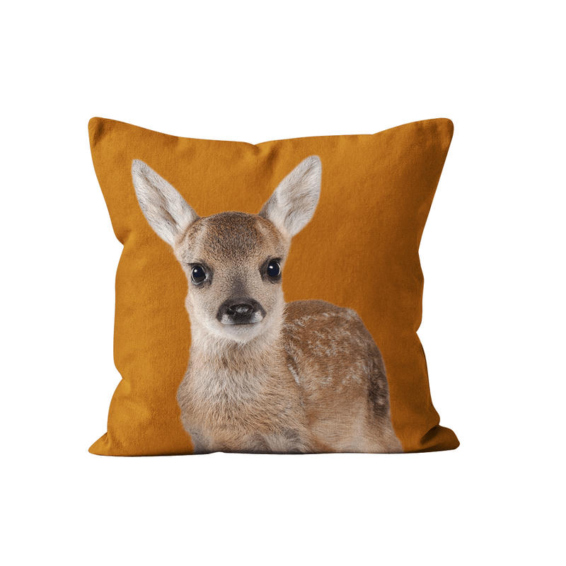 - Coussin déco animal faon orange rouille velours 40x40cm