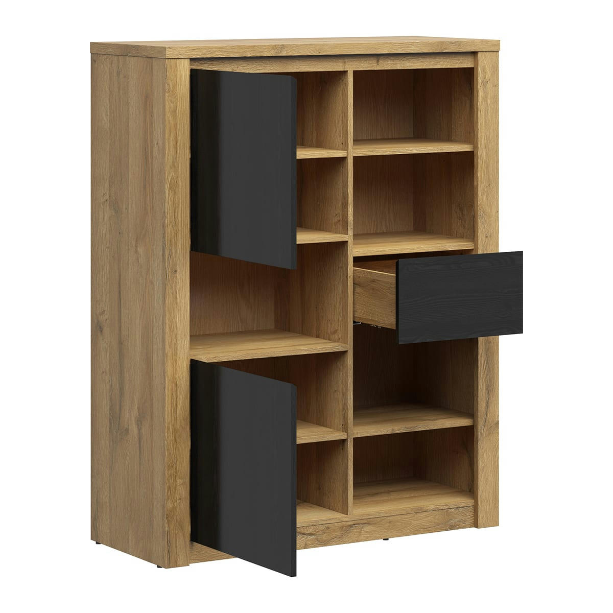 - Buffet haut 2 portes 1 tiroir stratifiés stratifié naturel et noir