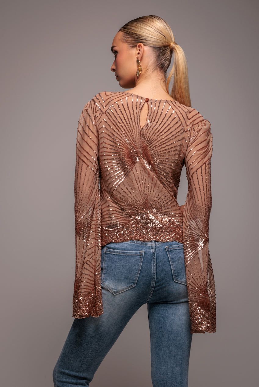 Goddiva Sequin Starburst Cape Sleeve Top