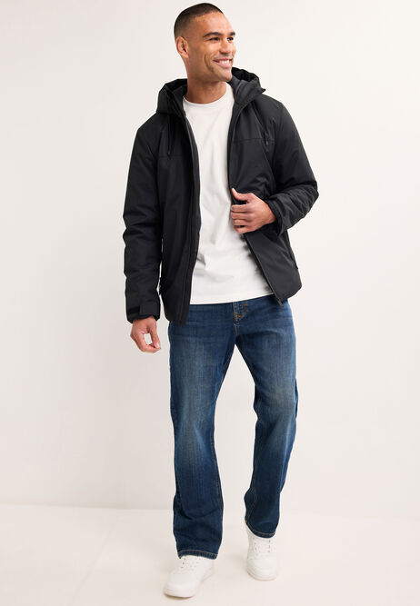Mens Black Plain Hooded Jacket