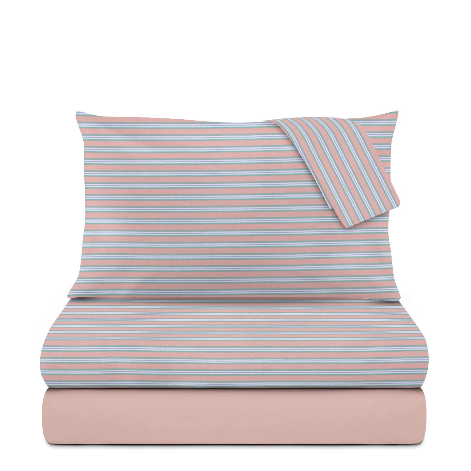 Completo letto matrimoniale cotone righe rosa