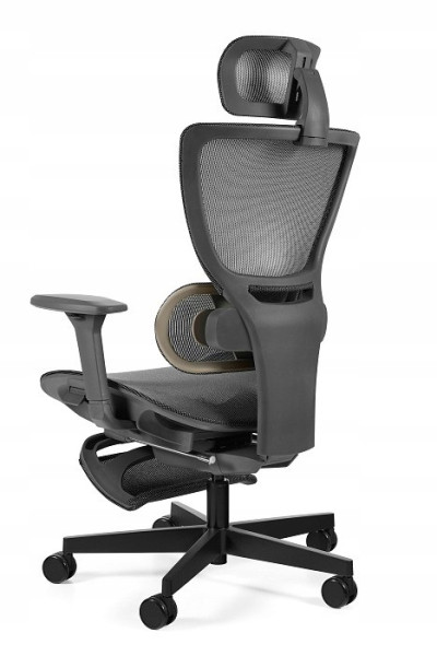 Ergonomiczny fotel Zenit szary z podnóżkiem siatka