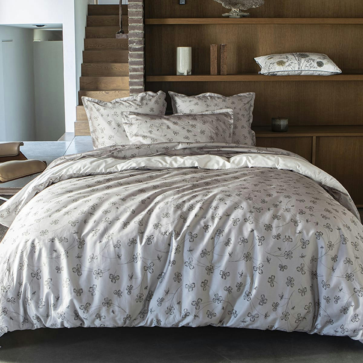 QUATRE FEUILLES - Housse de couette en satin de coton bio blanc 240x220