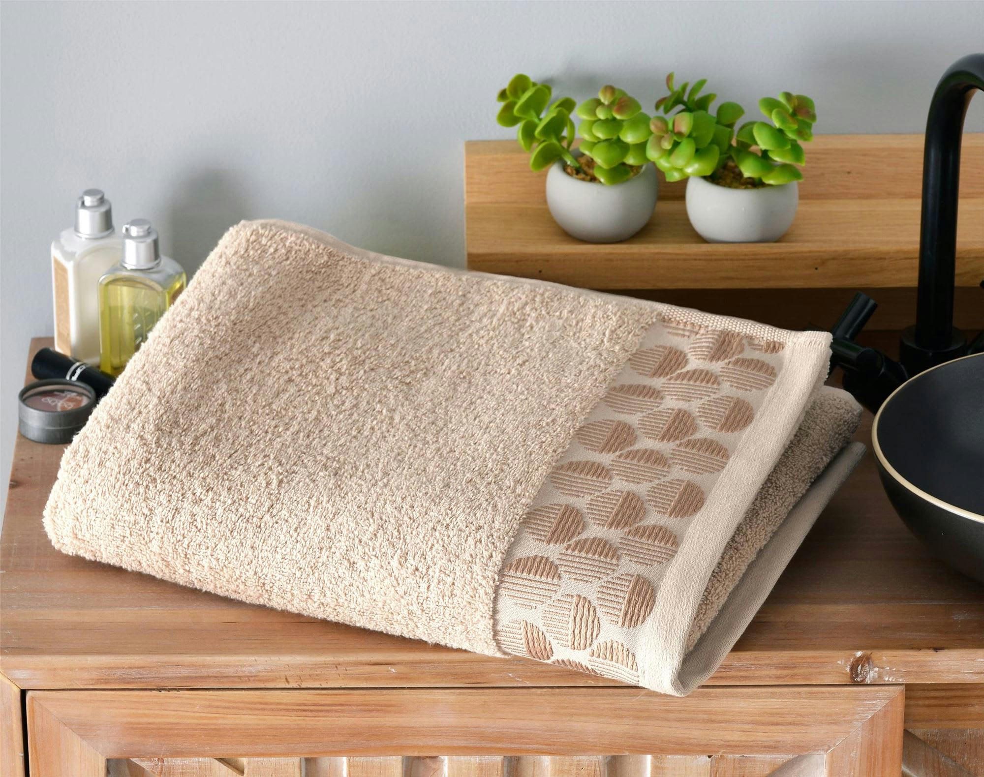 SERVOPTIQUE - Drap de bain 100x150 beige en coton 450 g/m²