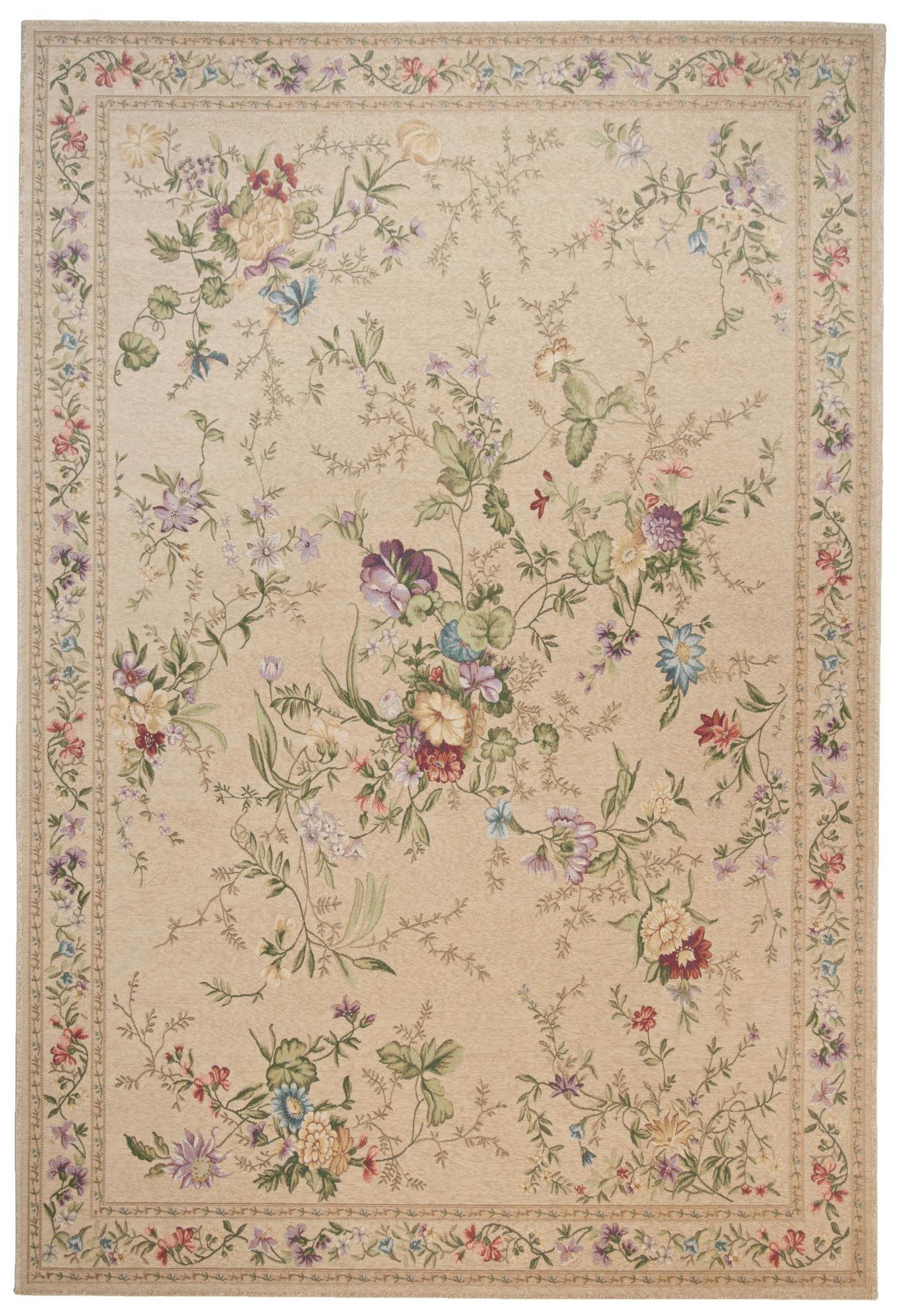 FLOMI - Tapis floral tissé plat - beige 140x200 cm