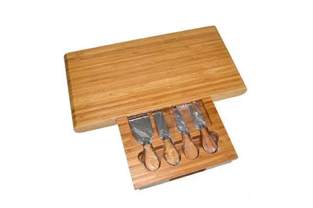 Stanley Roger Cheese Board Set 5Pc Large Bamboo Chopping Block & Cutlery