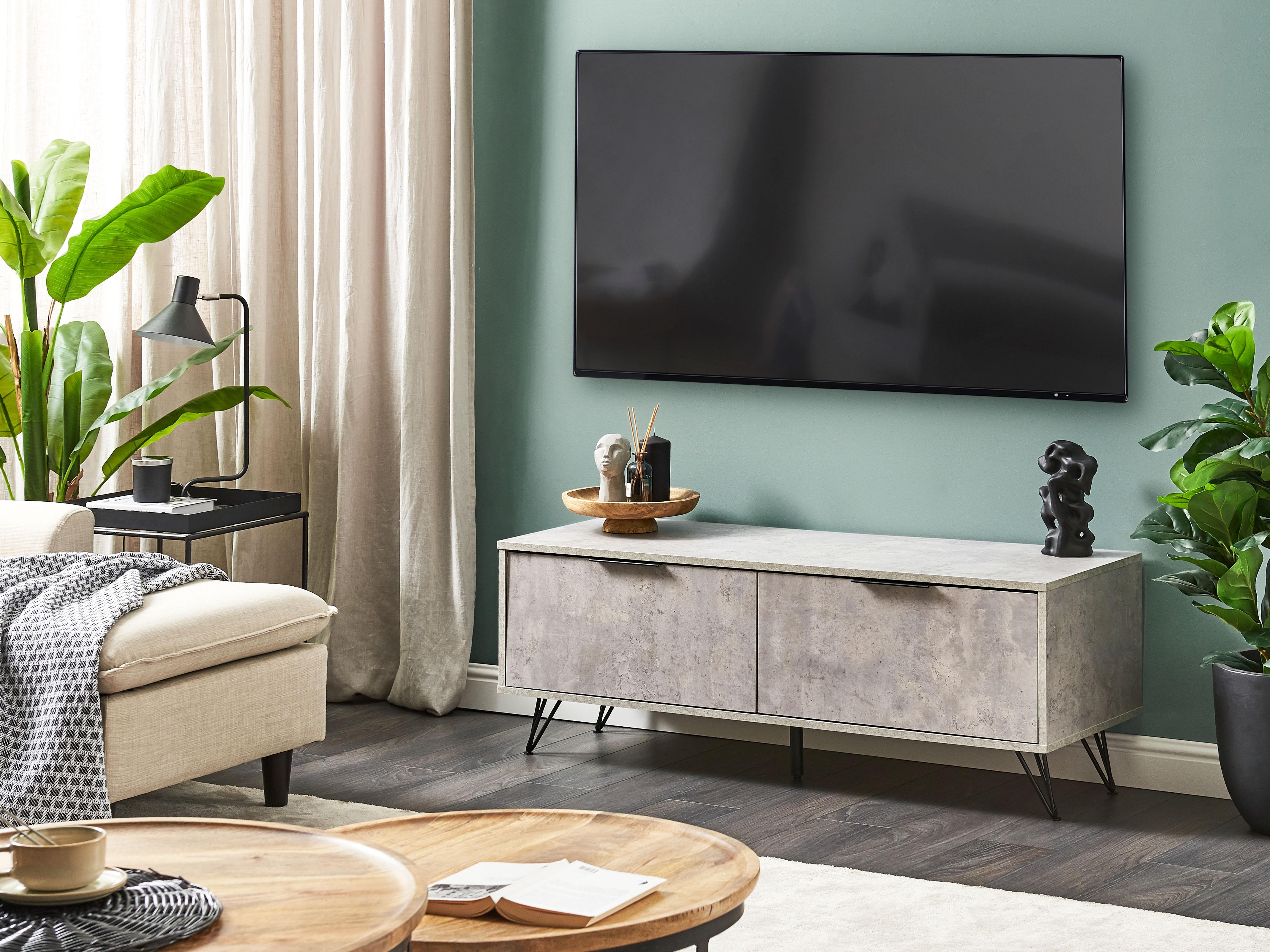 TV Stand HALSTON Grey Concrete Effect
