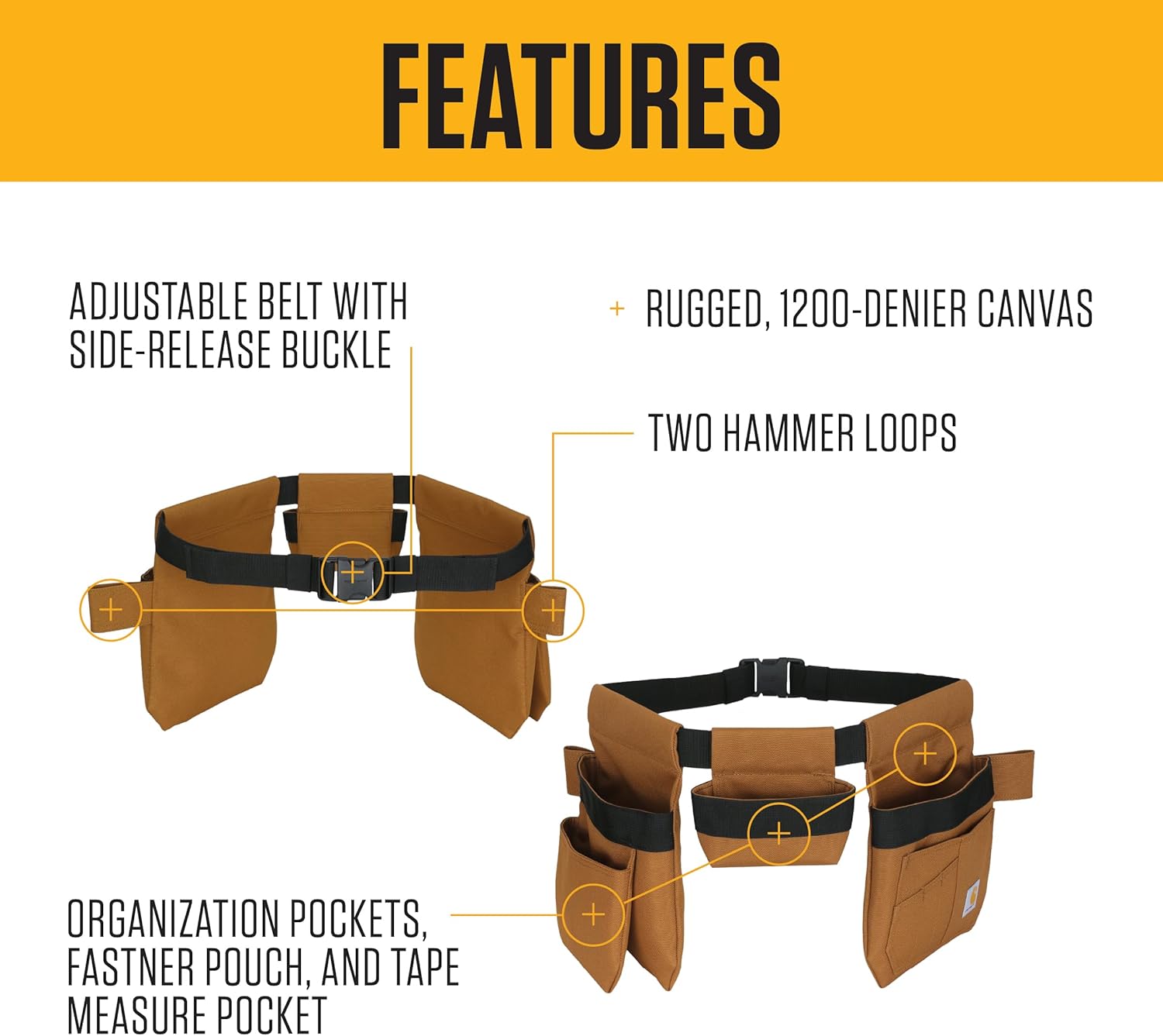 Carhartt Orginizational Tool Belt, Durable, Adjustable Water-Resistant Belt Organizer, Adjustable Utility Belt (Brown)