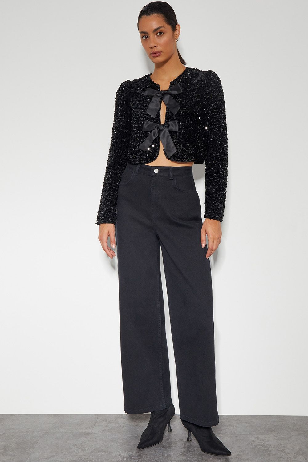 Monsoon Belinda Bow Sequin Jacket Black