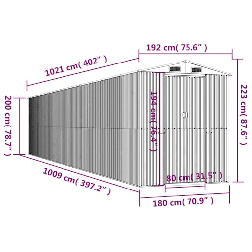 NNEVL Garden Shed Anthracite 192x1021x223 cm Galvanised Steel