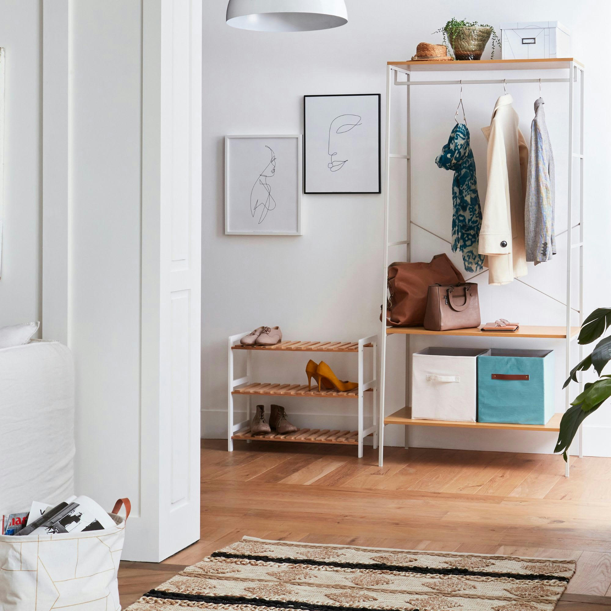 - Range-chaussures en bambou blanc 70x26x55cm