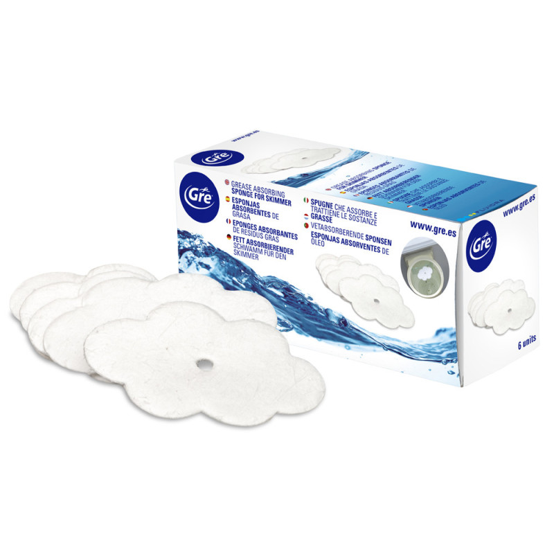 Eponge absorbante résidus gras pour skimmer de piscine 6 pièces GRE