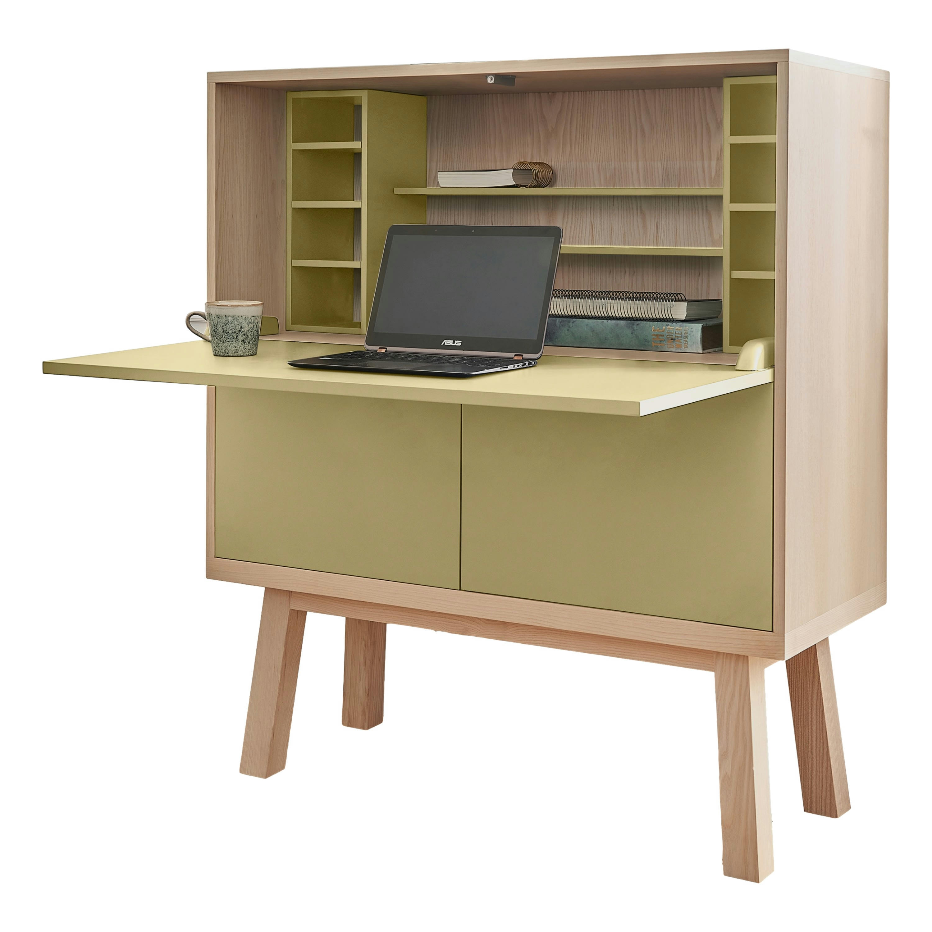 KUBE - Bureau secrétaire avec rangement, 120 cm de large, en frêne
