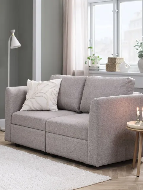 Modulsofa OKSBY 2-pers. m/opbevaringsplads sandfarvet stof