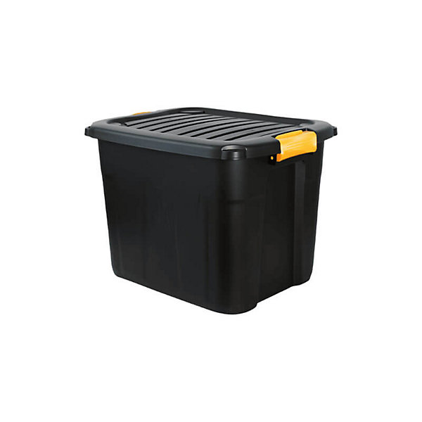 Lot de 4 boîtes de rangement en plastique noir/orange avec couvercle à clipser 60 L-Longueur 60 x Profondeur 39 x Hauteur 41 cm