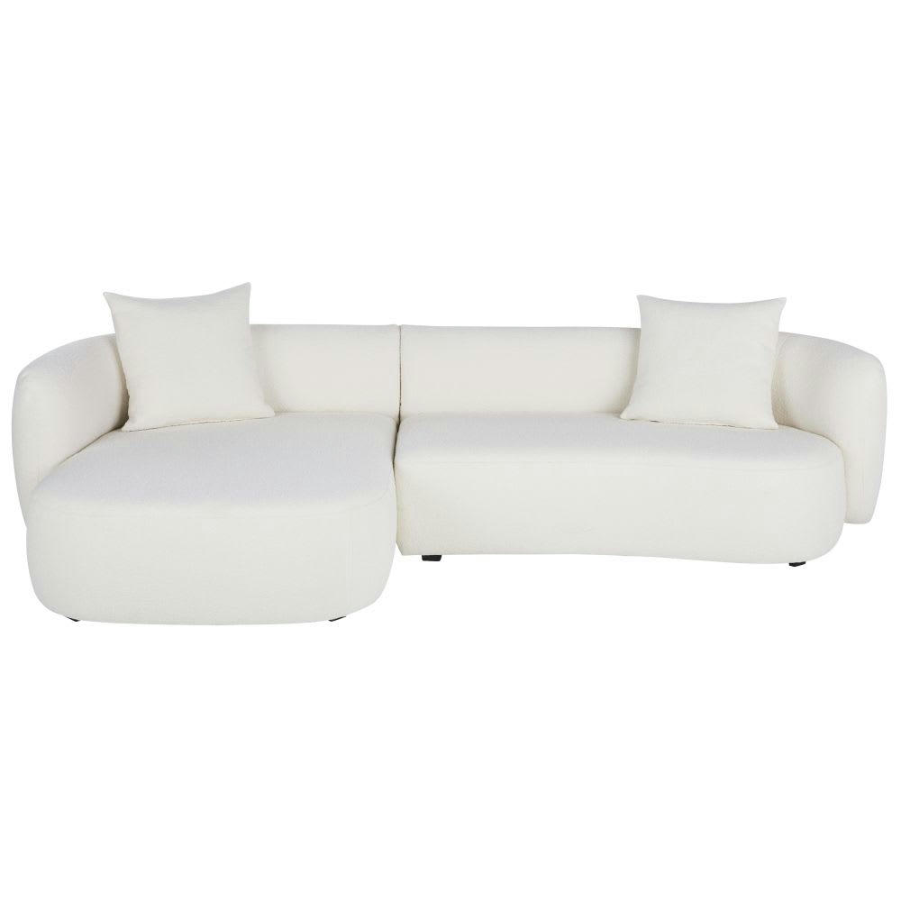 Curve - Canapé d'angle gauche 4/5 places tissu écru effet laine bouclée