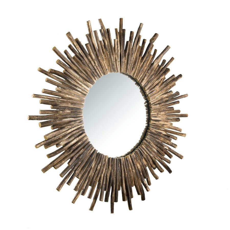LALY - Miroir rond soleil nature branches bois D90