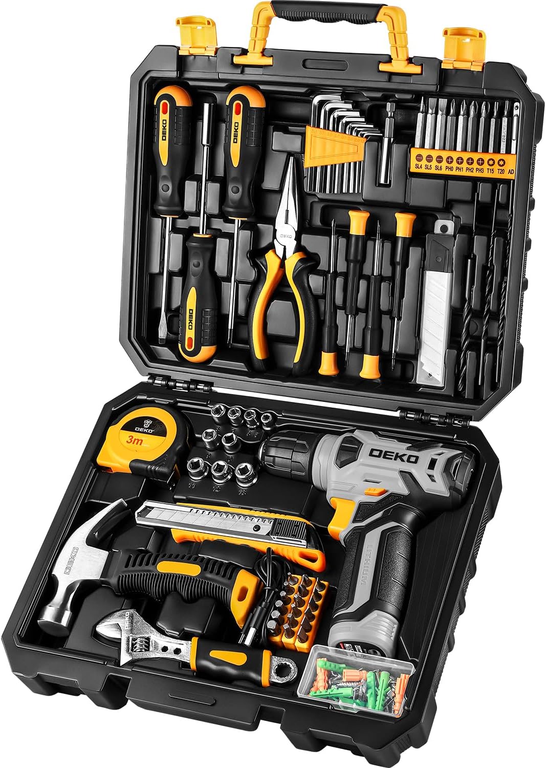 DEKOPRO Tool Set Tool Kit with 8V Cordless Drill,Tool Box with Drill,Hand Drill Set for Men  Women,Home Tool Kits for House Repair,Handyman,DIY 126 Piece