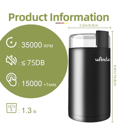 NNEOBA 200W High Power Electric Coffee Grinder One Touch Operation Black