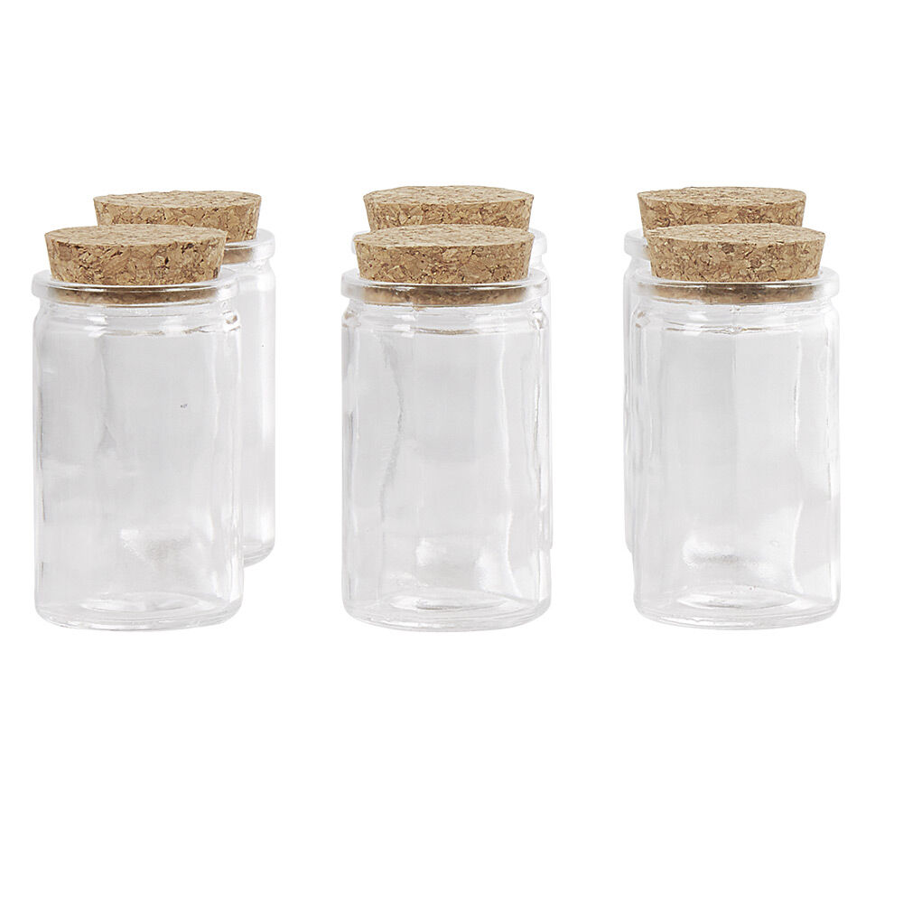 Contenant cylindrique en verre avec bouchon en liège x6