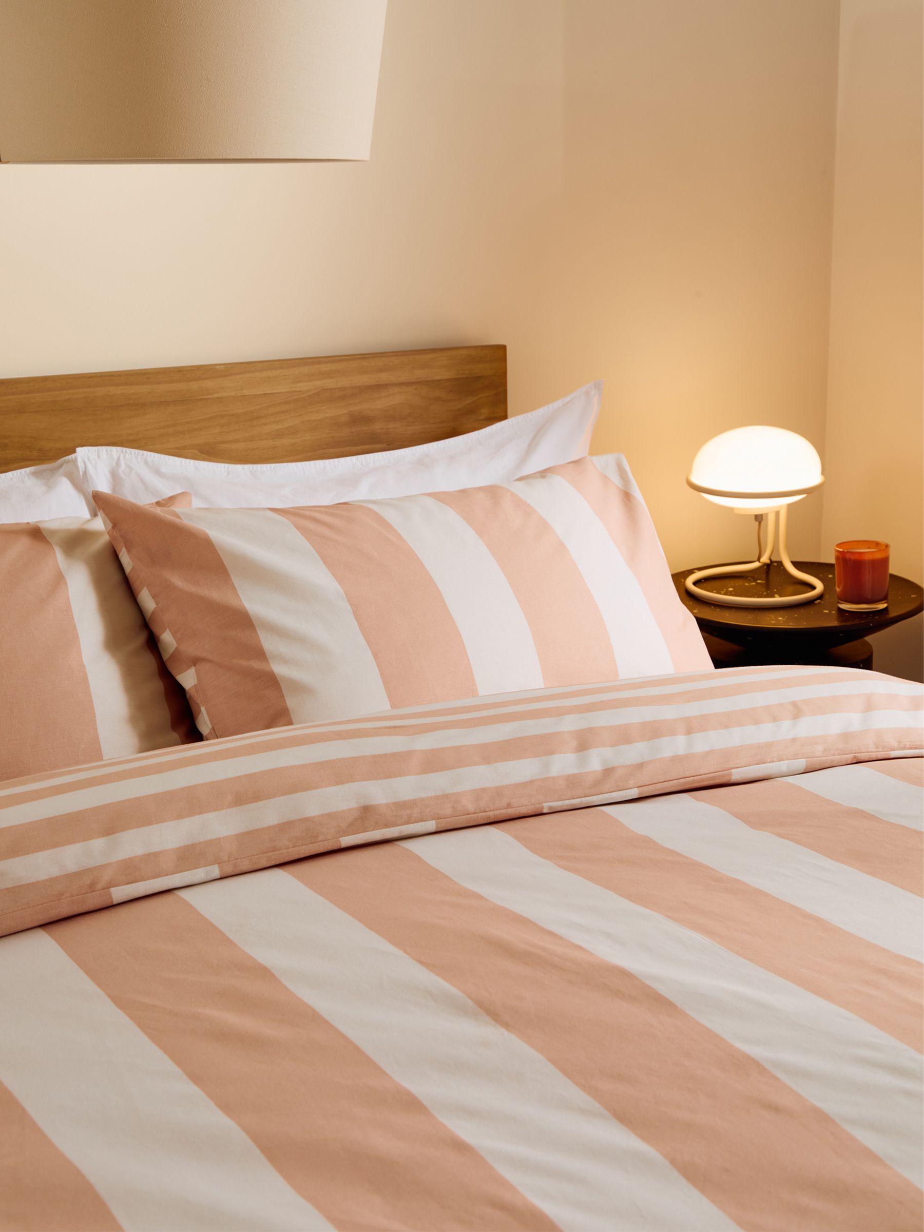 Donni Wide Stripe 100% Cotton Duvet Cover and Pillowcase Set in Clay Pink