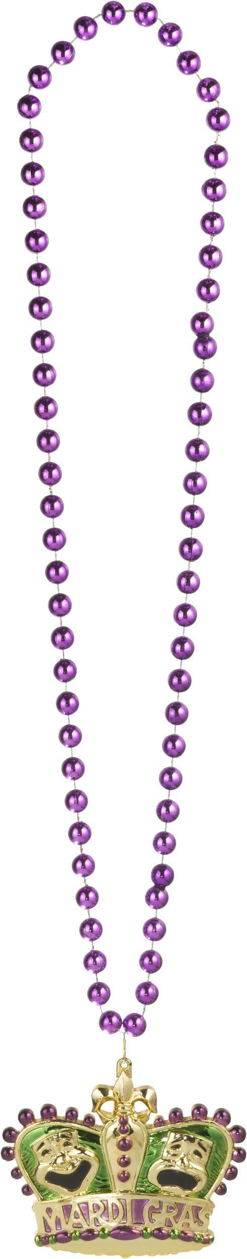 Gold Crown Mardi Gras Pendant Bead Necklace