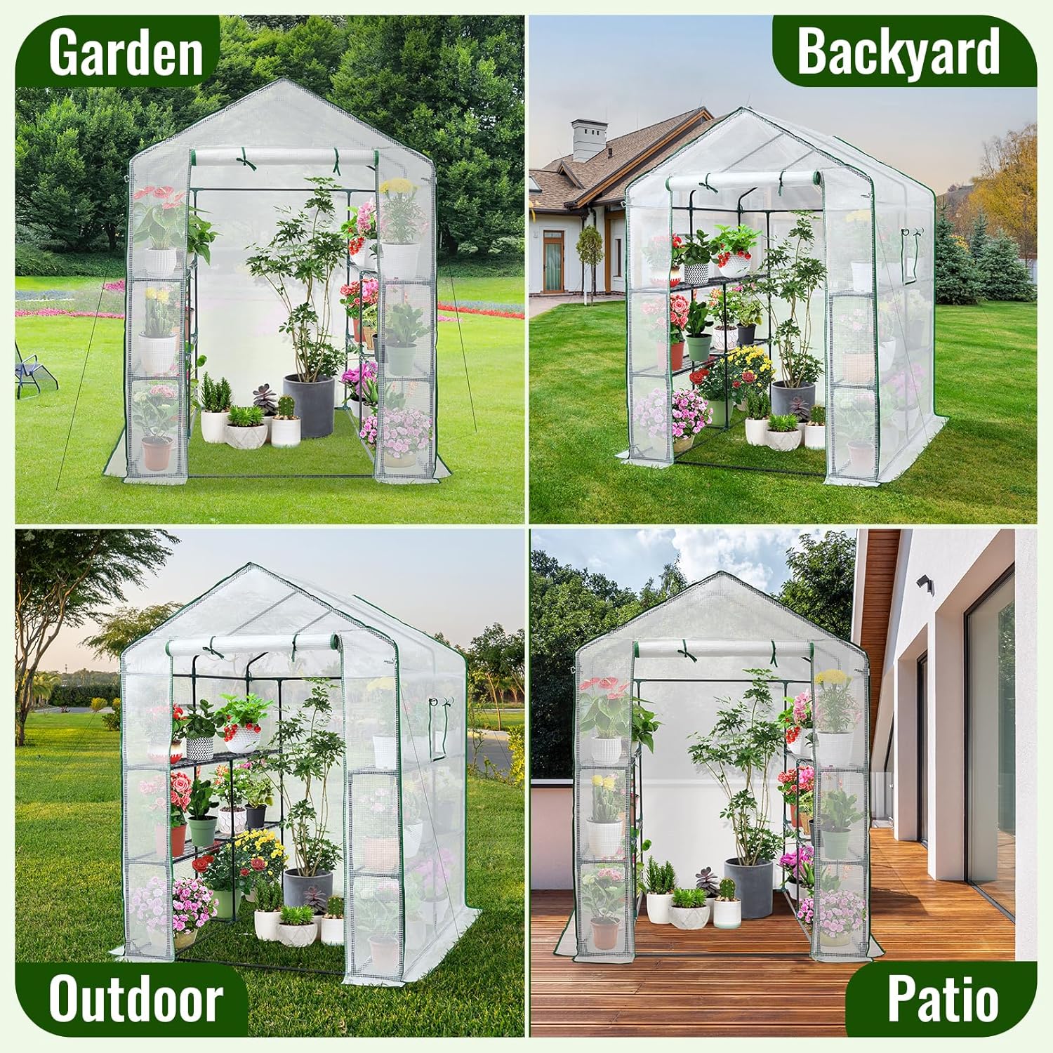 Greenhouse, 57 x 85 x 76'' Greenhouses for Outdoors, Portable Greenhouse Kit with Mesh Side Windows, PE Cover, 8 Shelves, Heavy Duty Walk in Green House for Backyard Garden Indoor Outside(Style-4)
