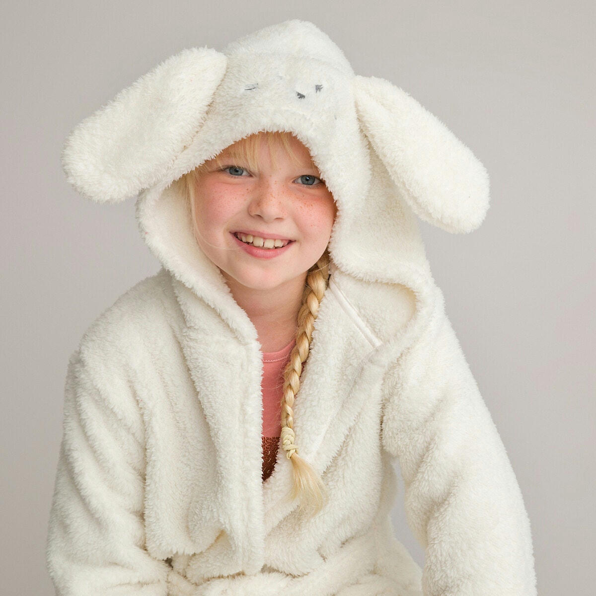 Robe de chambre en polaire, motif lapin brodé