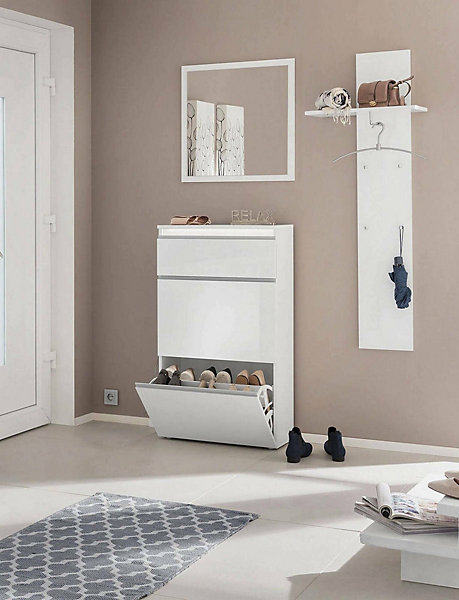 Meuble chaussures Dlogarz, Armoire polyvalente avec 2 portes et 1 porte pliante, 60x27h108 cm, Blanc brillant
