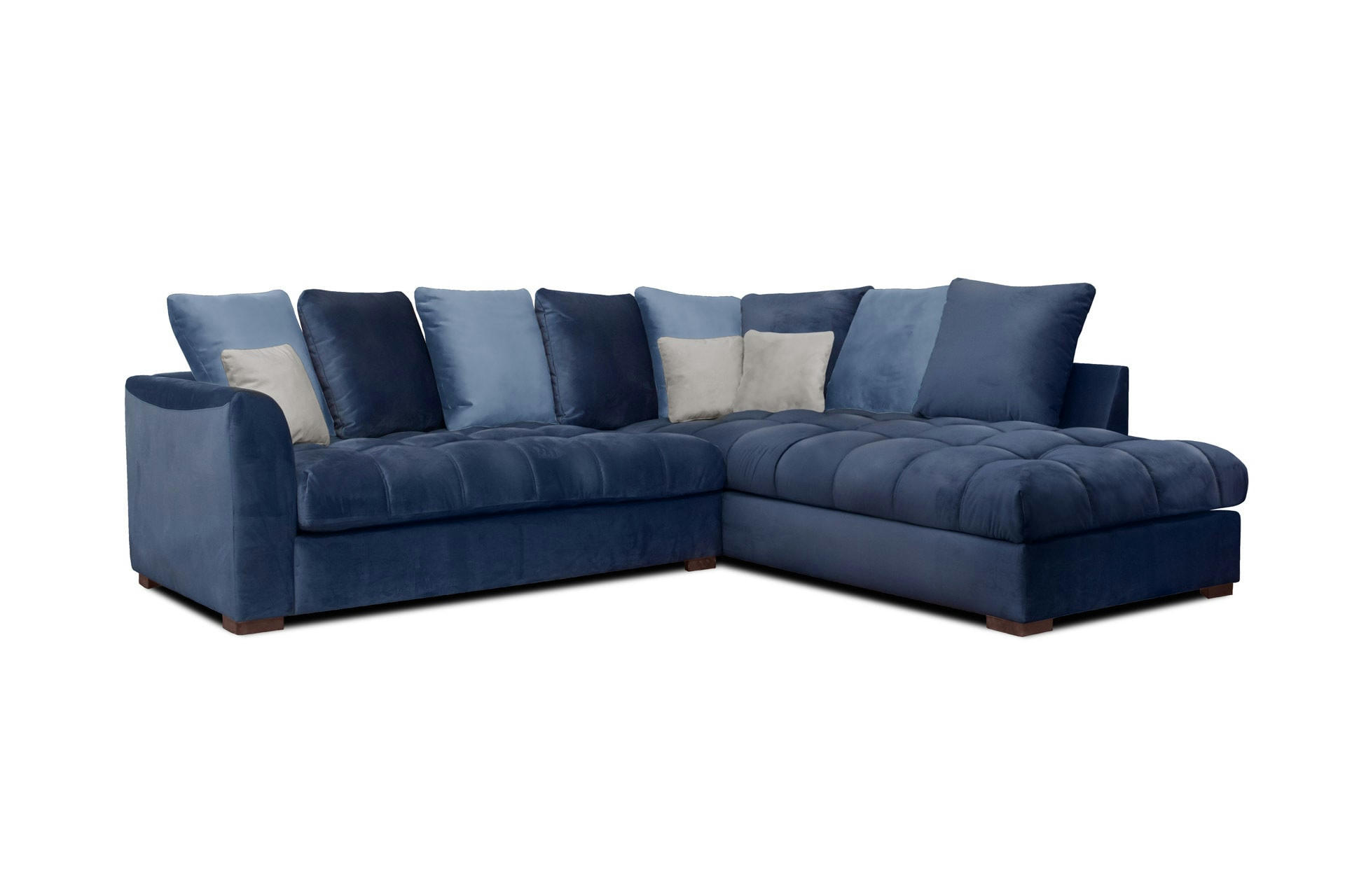 BARDI - Canapé d'angle droit 5 places tissu bleu foncé