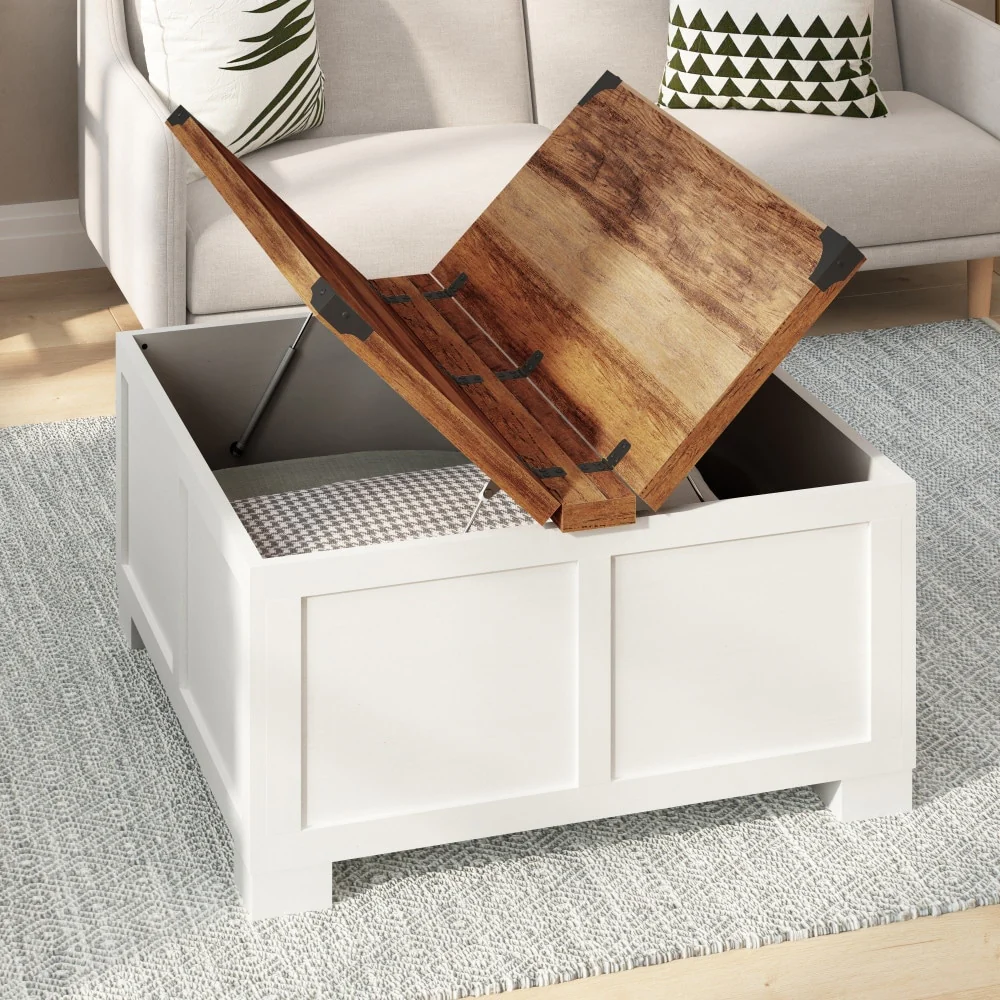 Modern Farmhouse Coffee Table with Hidden Interior Storage