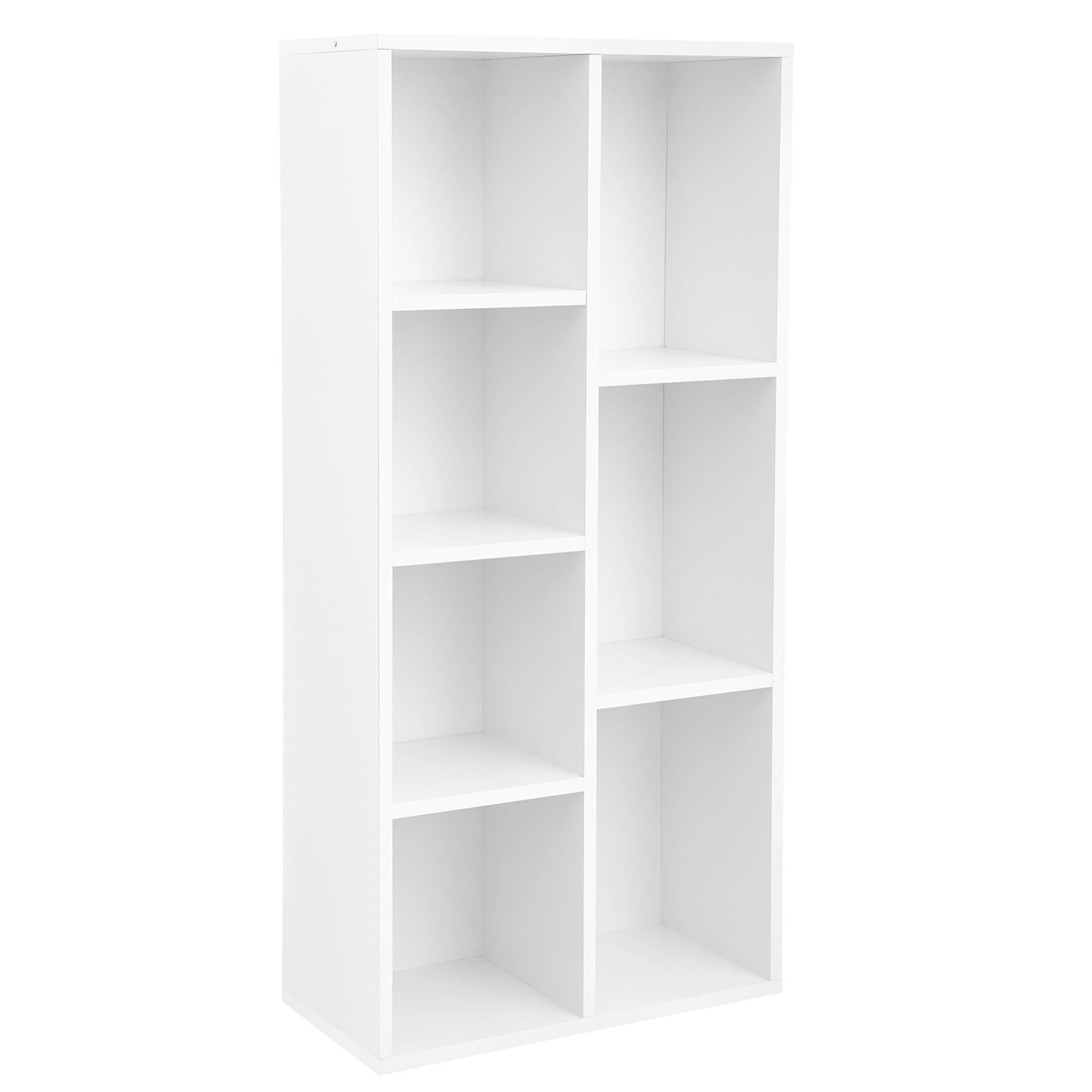 - Bibliothèque 7 compartiments ouverts effet bois blanc