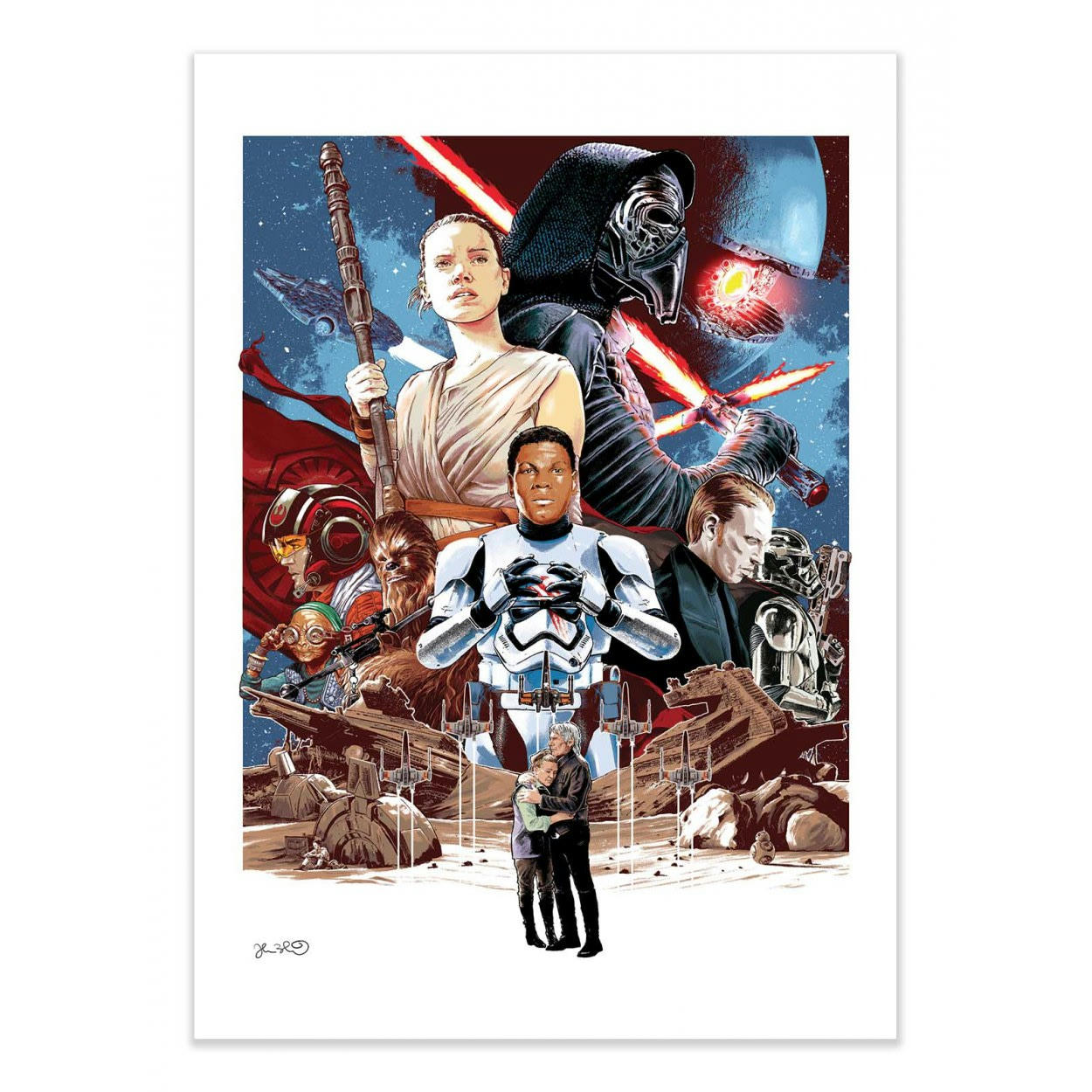 JOSHUA BUDICH - THE FORCE AWAKEN -  Affiche d'art avec Cadre bois noir - 30 x 40 cm