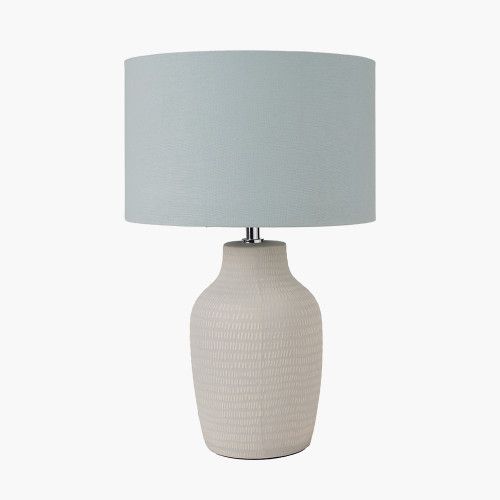 Ruma Duck Egg Blue Scandi Textured Ceramic Table Lamp Nordic Line Pattern