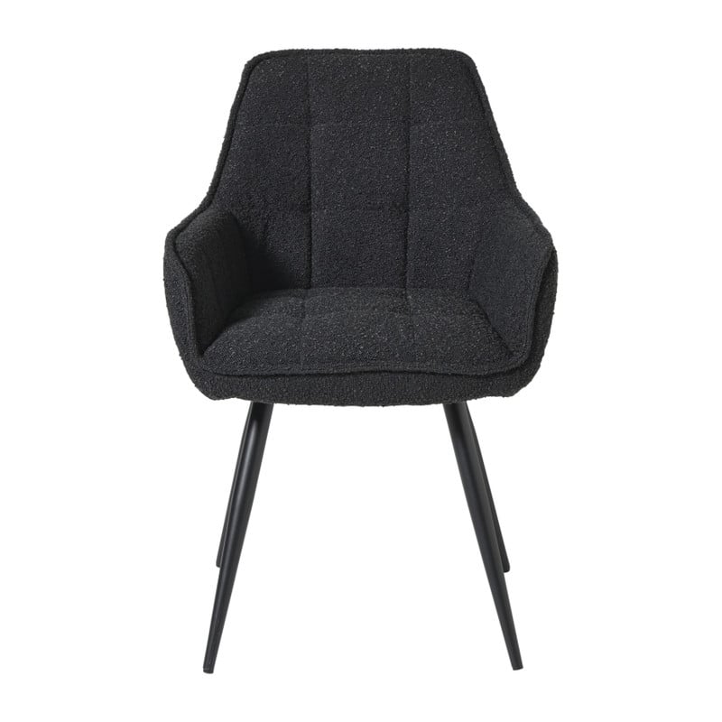 Eetkamerstoel boucl&eacute; met armleuning - zwart - 87x56.5x43 cm