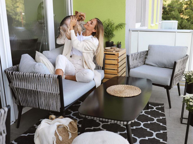 Zestaw ogrodowy rattan sofa poduchy szary