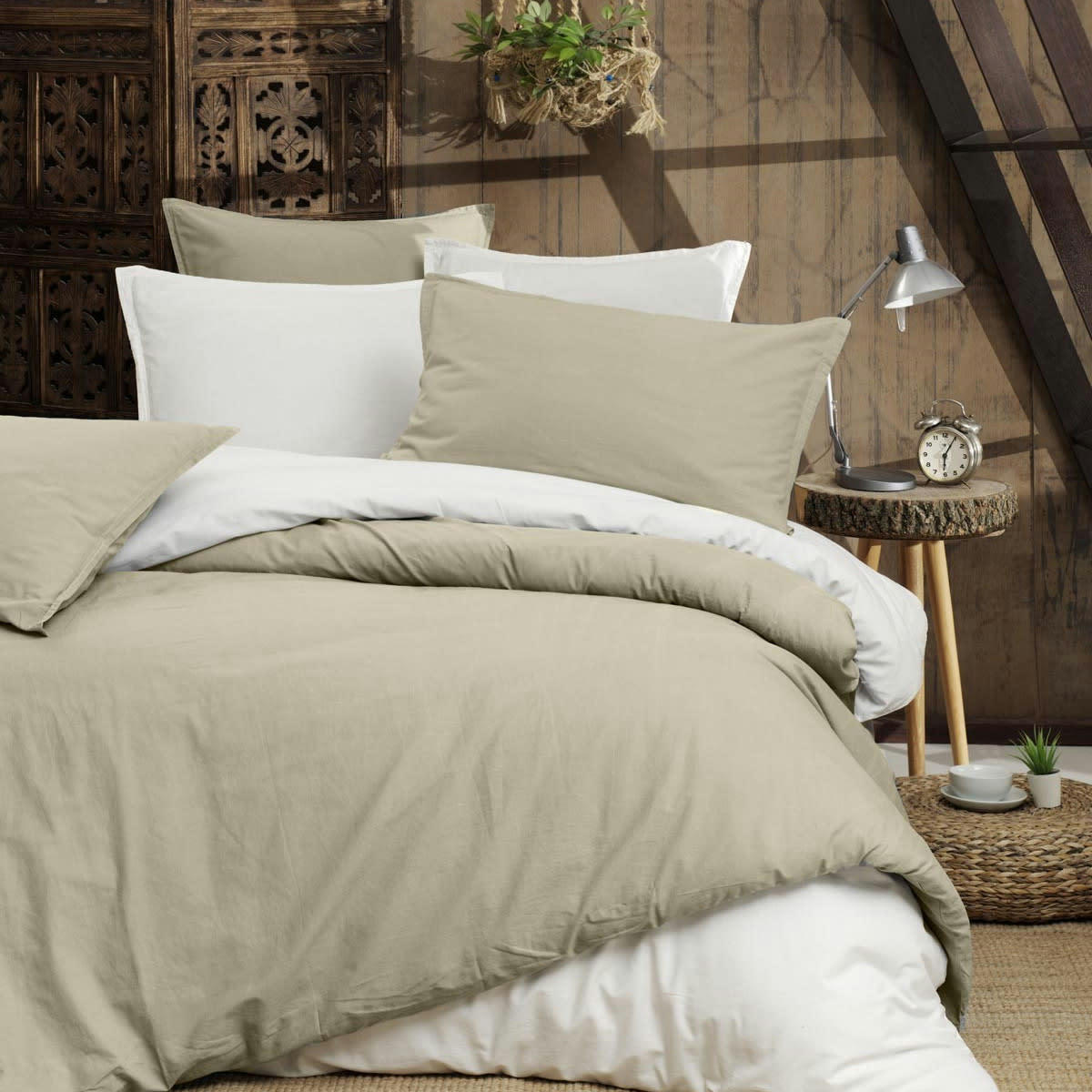 HOME WASHED - Lot de 2 taies d'oreiller en percale lavée  blanc 65x65 cm