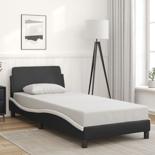 NNEVL Bed Frame with Headboard Black and White 90x190 cm Faux Leather