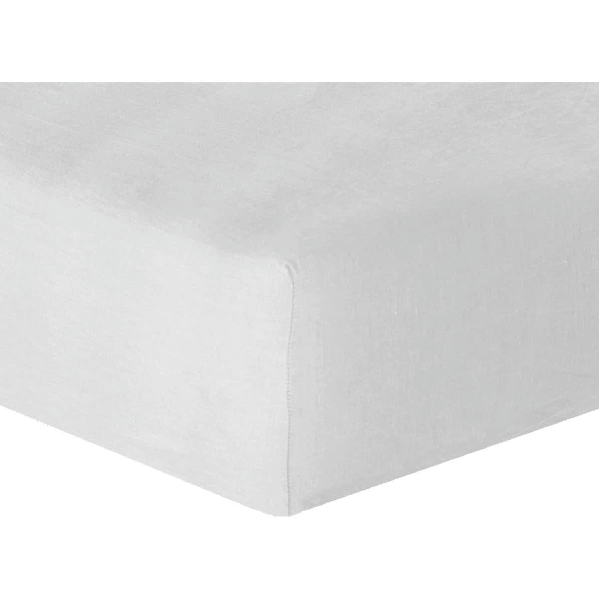 HORTENSE - Drap housse lin lavé  160x200x30 gris clair