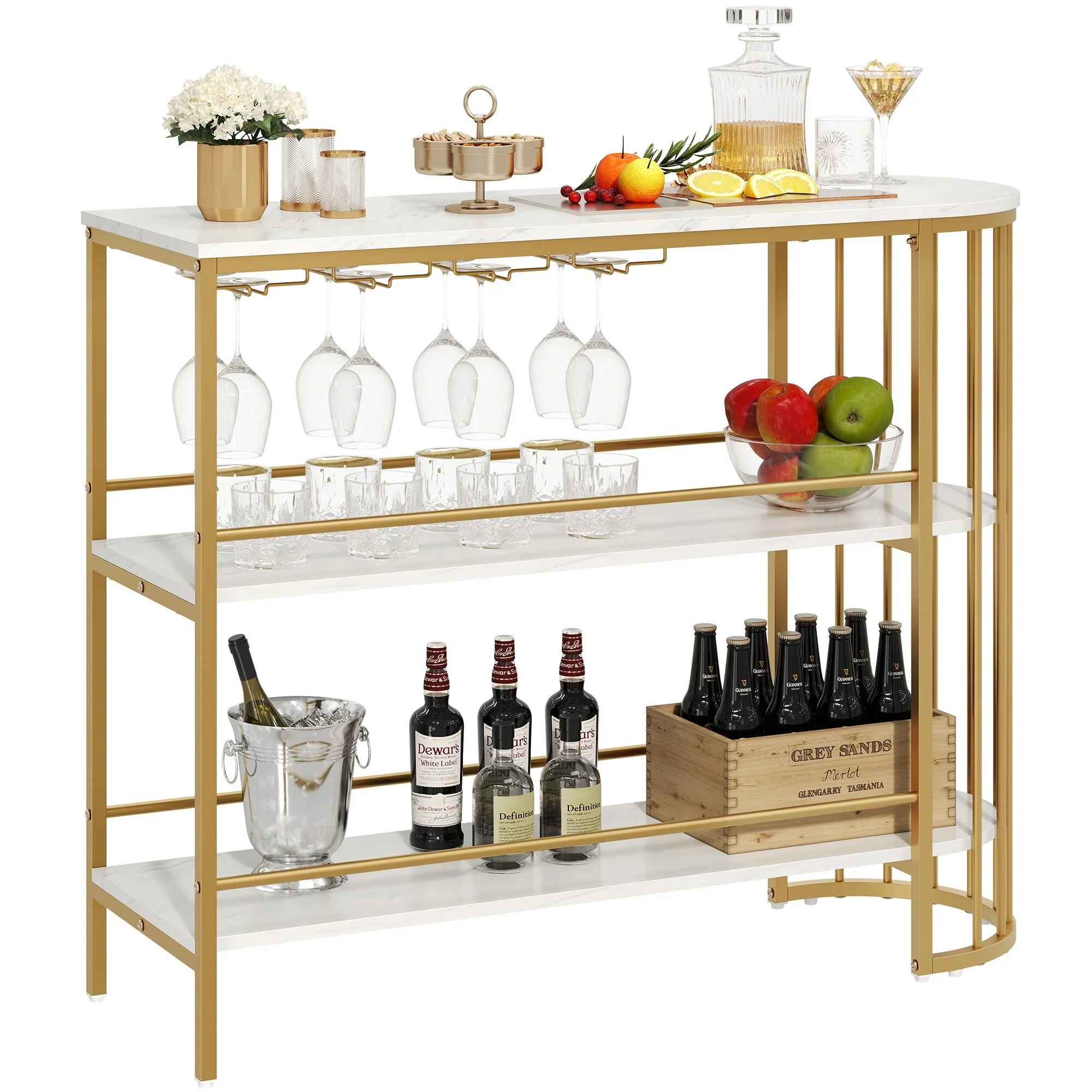 Moasis Home Bar Unit 3-Tier Liquor Bar Table with Glass Holder