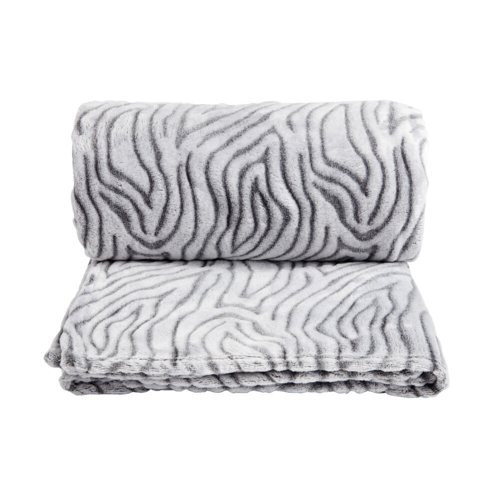Plaid jacquard 200x200cm bleu ou tigré noir et blanc
