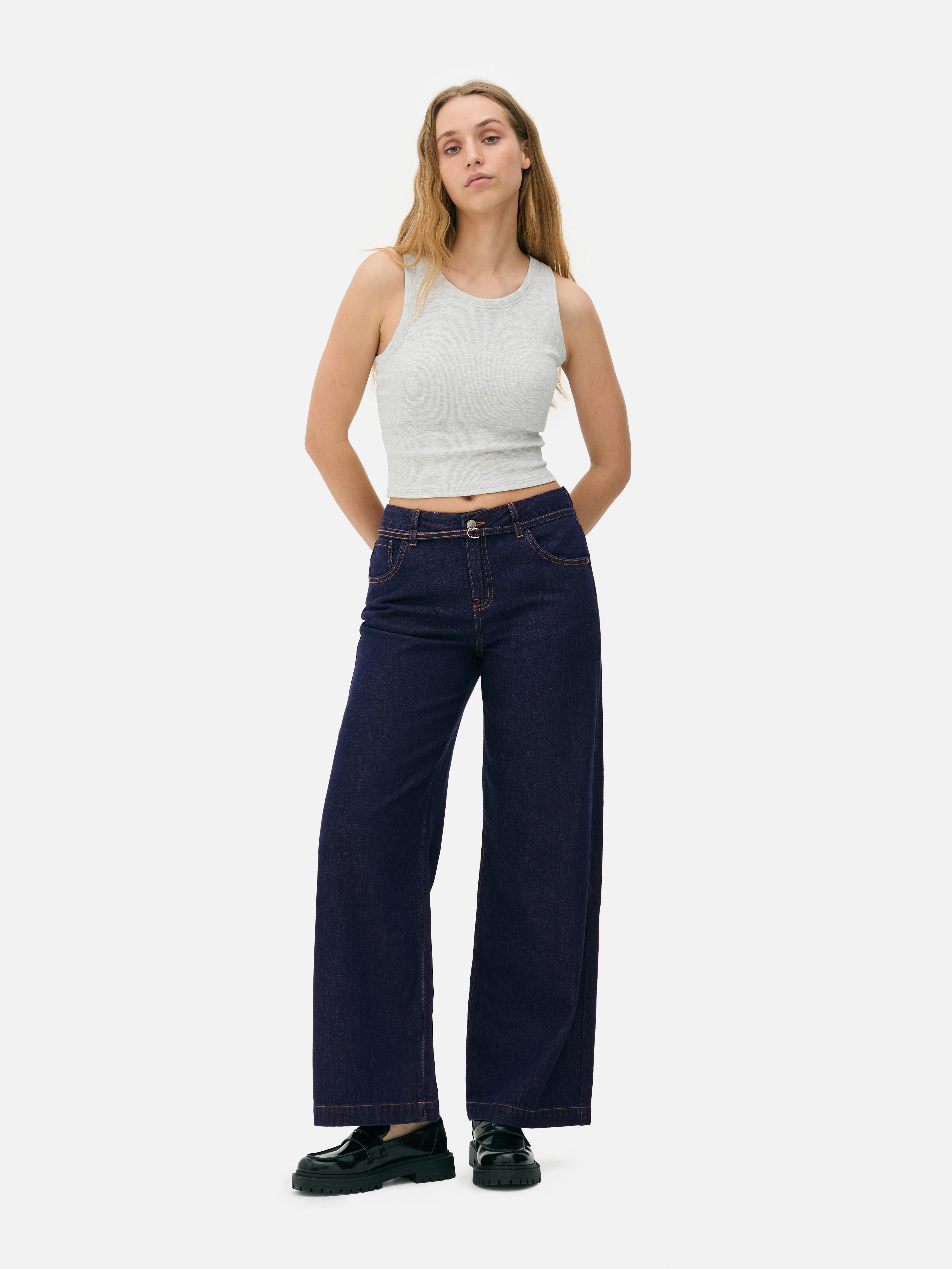 Mid-Rise Belted Wide-Leg Jeans