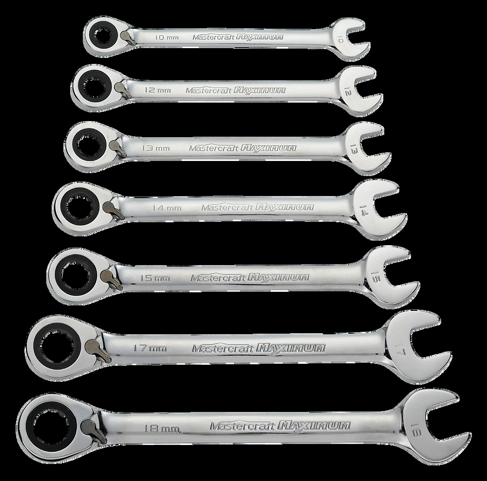 MAXIMUM Reverse Ratcheting Wrench Set, 7-pc, Metric, Nickel-Chrome Plating