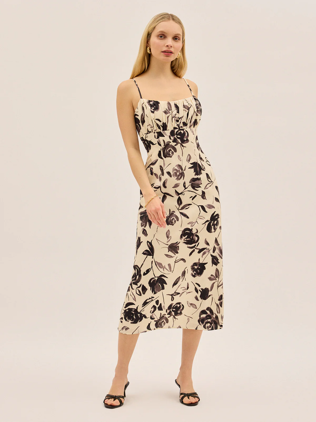 Magda Monochrome Rose Print Midi Dress