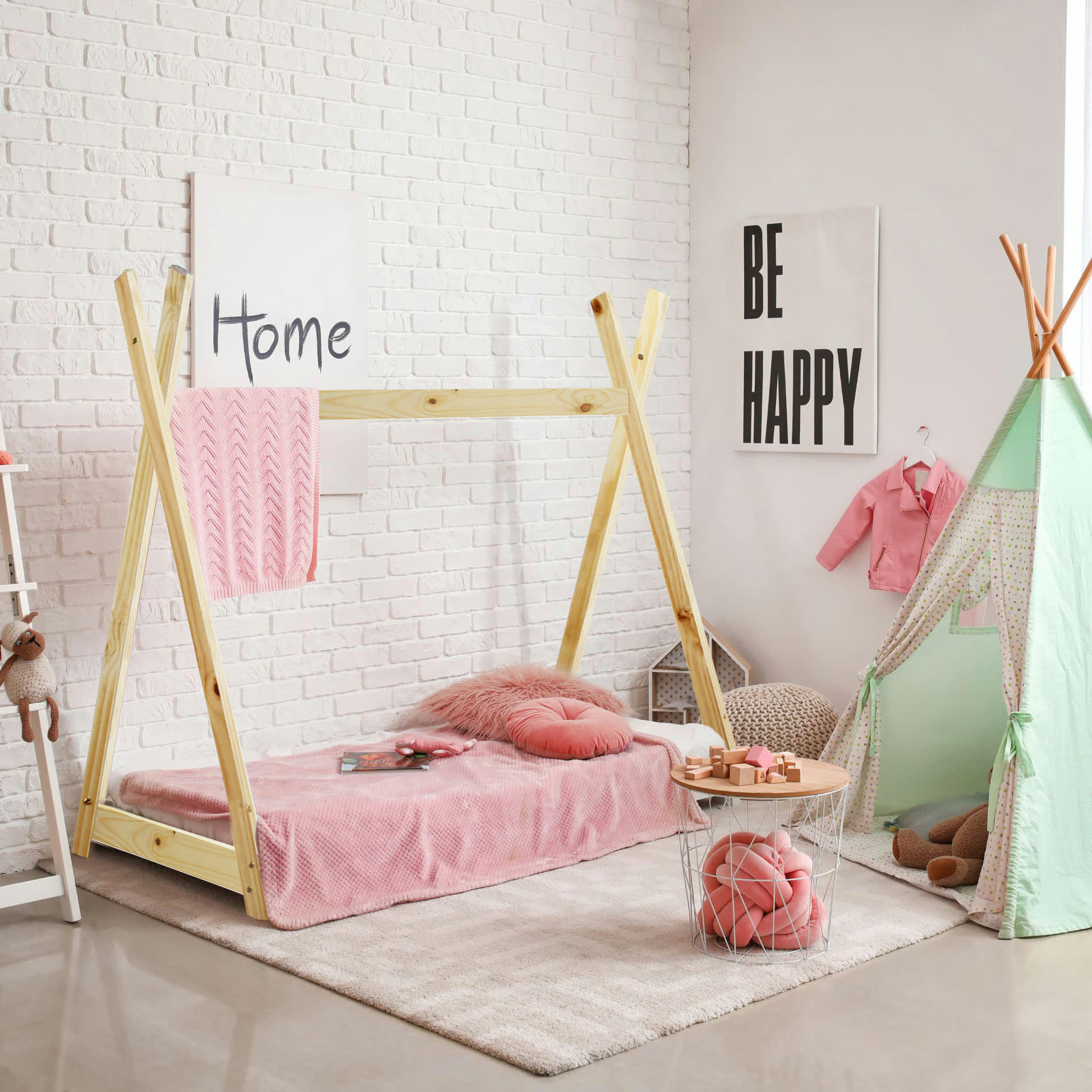 GIOIA - Cadre de lit pour enfants pour matelas 80x160 bois brun