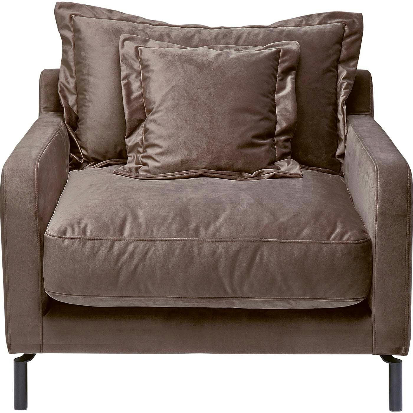 LULLABY - Fauteuil en velours taupe et acier