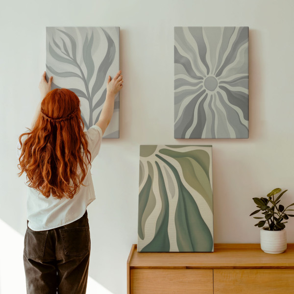Obraz canvas 3 częściowy Szara zieleń | 3x40x60 | Wallfluent