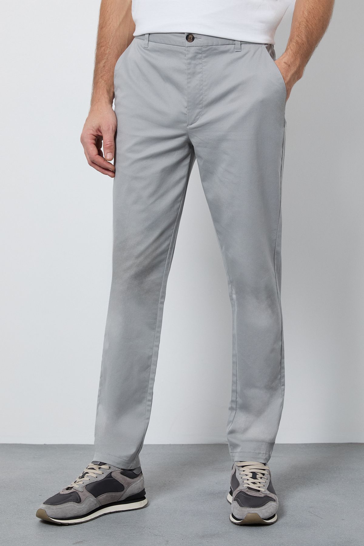 Burton Pale Grey Slim Fit Chino Trousers