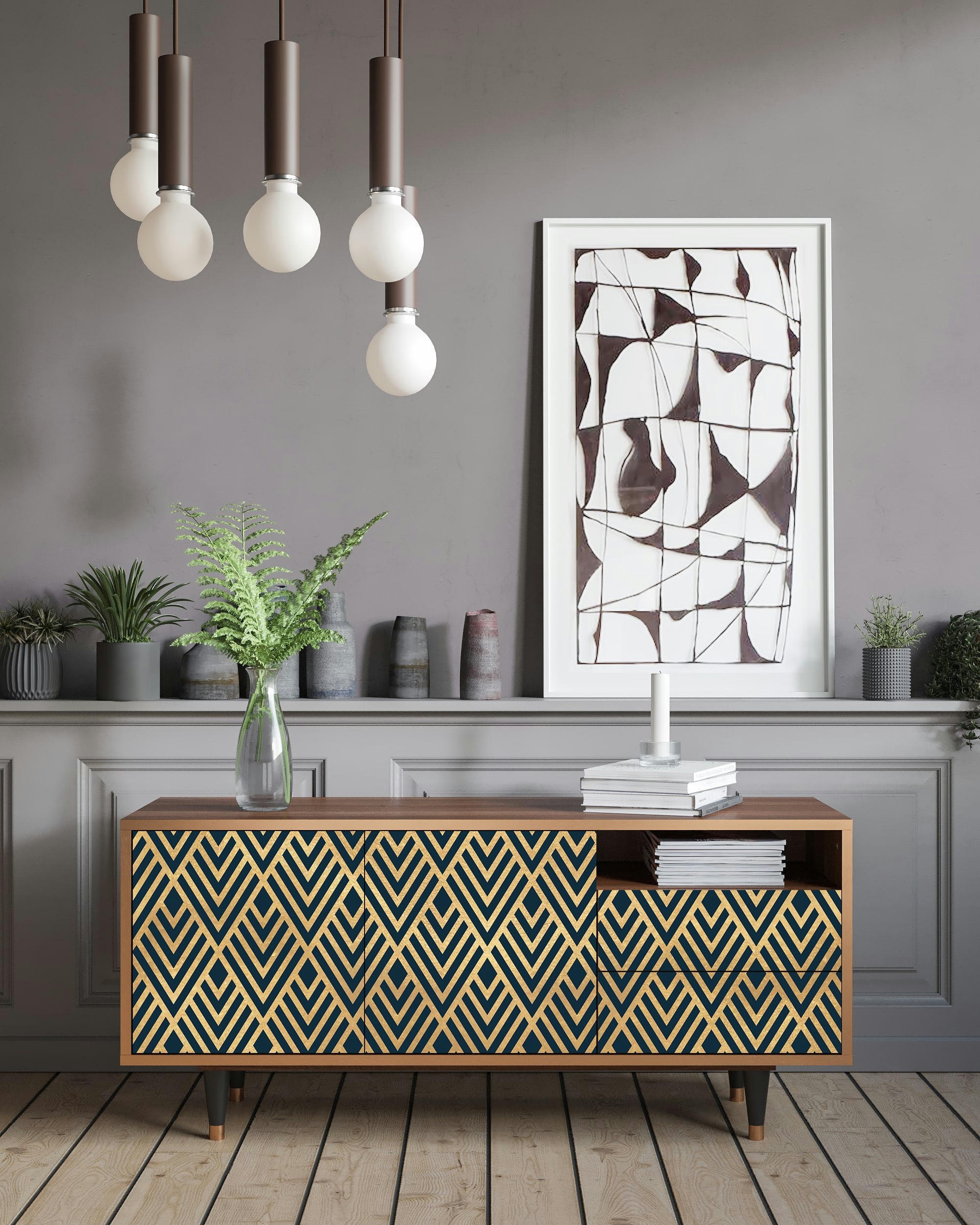 EGYPT TRIANGLES - Meuble TV  bleu 2 tiroirs et 2 portes L 125 cm