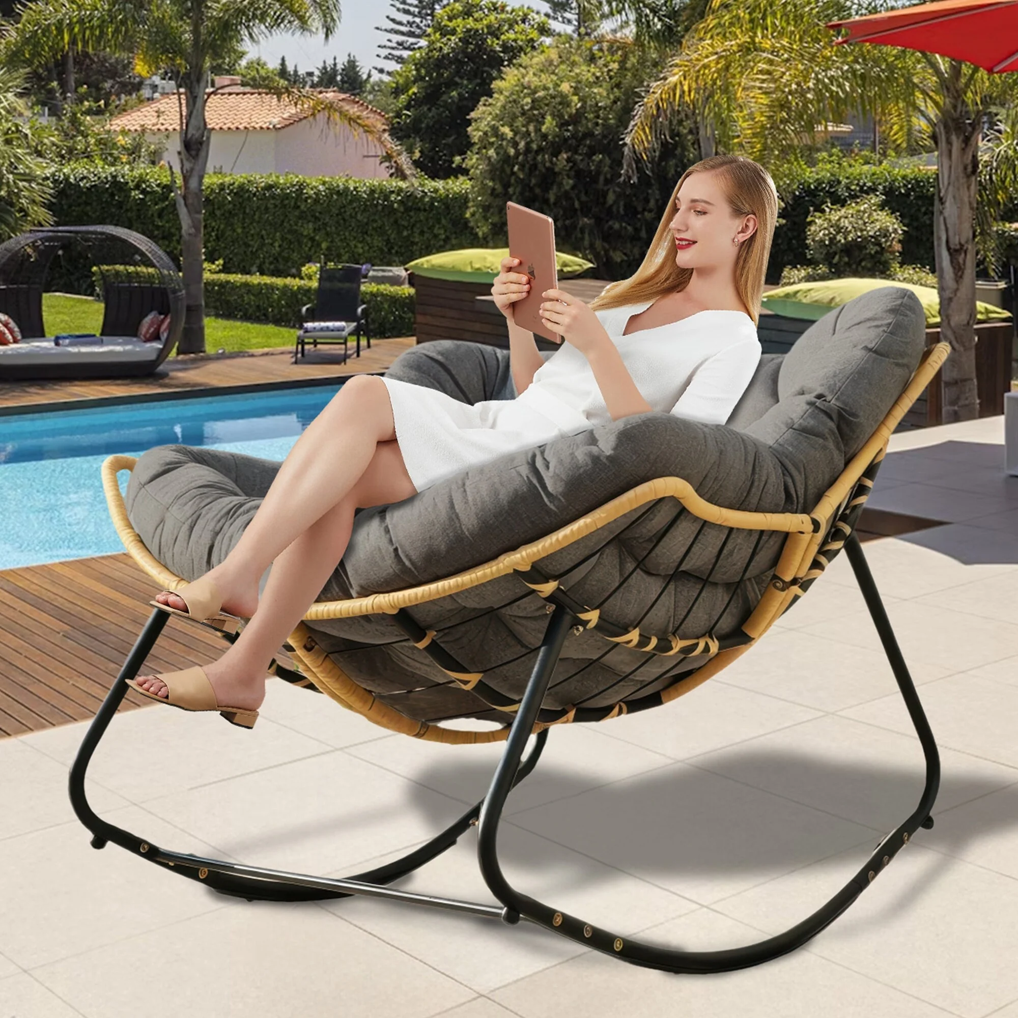 Egg Rocking Chair Lounge Chair Rattan Papasan Chair Outdoor Recliner